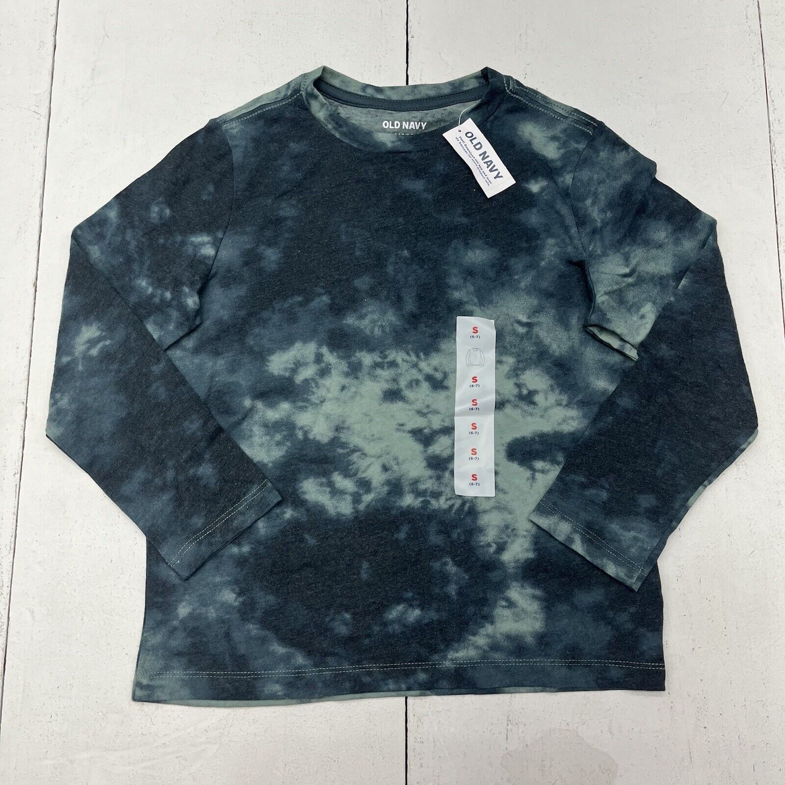 Old Navy Blue Green Tie Dye Print Long Sleeve T-Shirt Big Kid Size S (6-7)