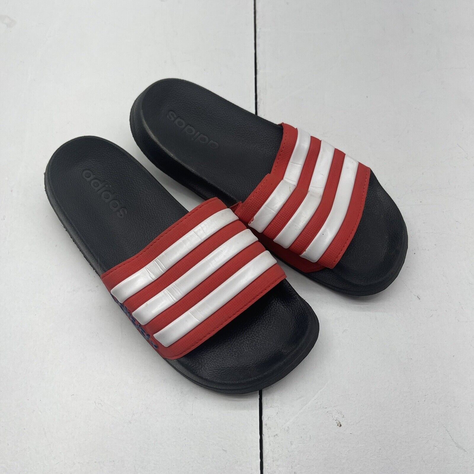 Adidas Red Stripe Slides Youth Boys Size 4