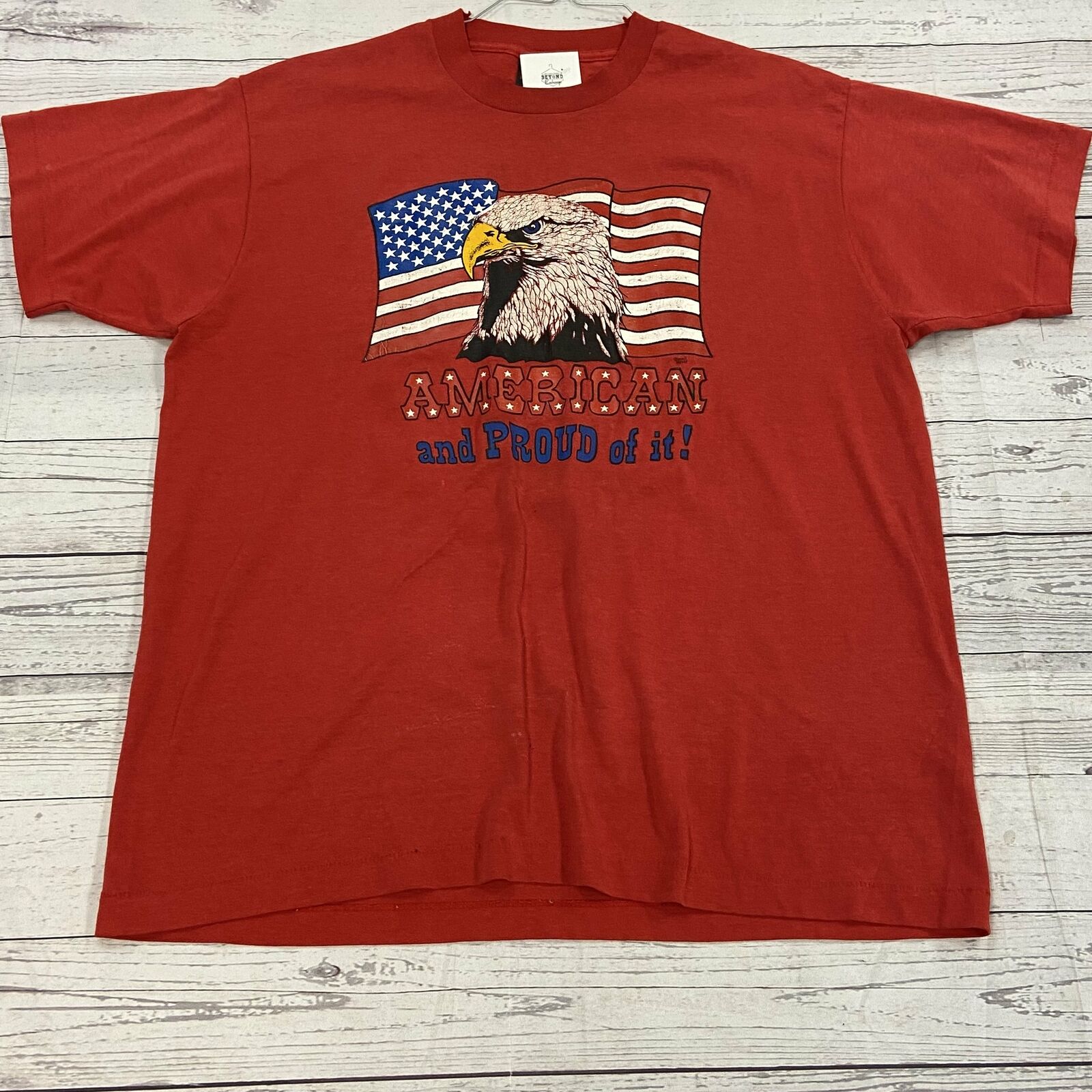 Vintage Red American Graphic Short Sleeve T Shirt Men Size 2XL Eagle Flag