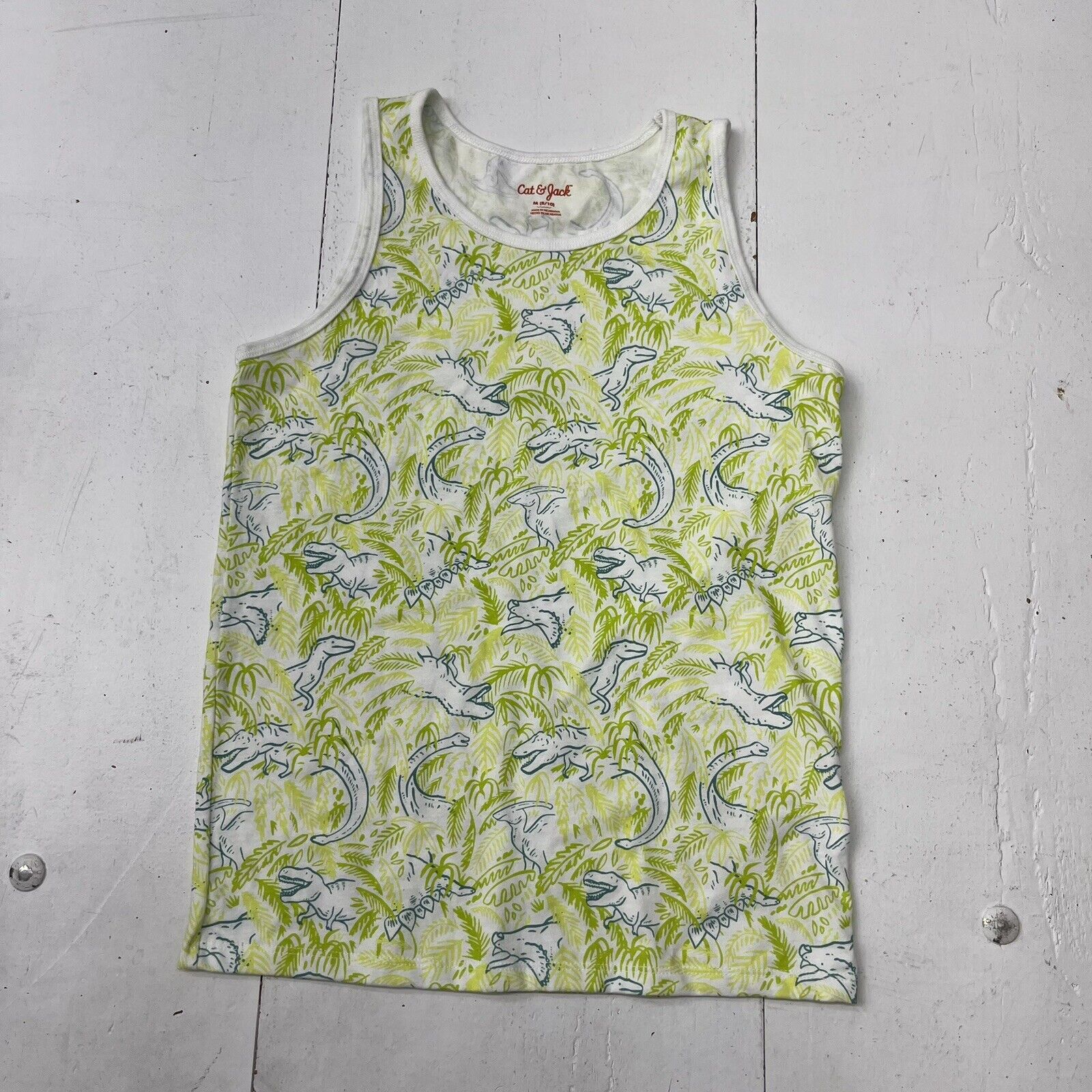 Cat & Jack White Dinosaur Print Tank Top Boys Size Medium (8/10) NEW