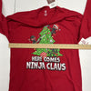 Holiday Time Red Here Comes Ninjas Claus Long Sleeve Youth Size XL (14-16)