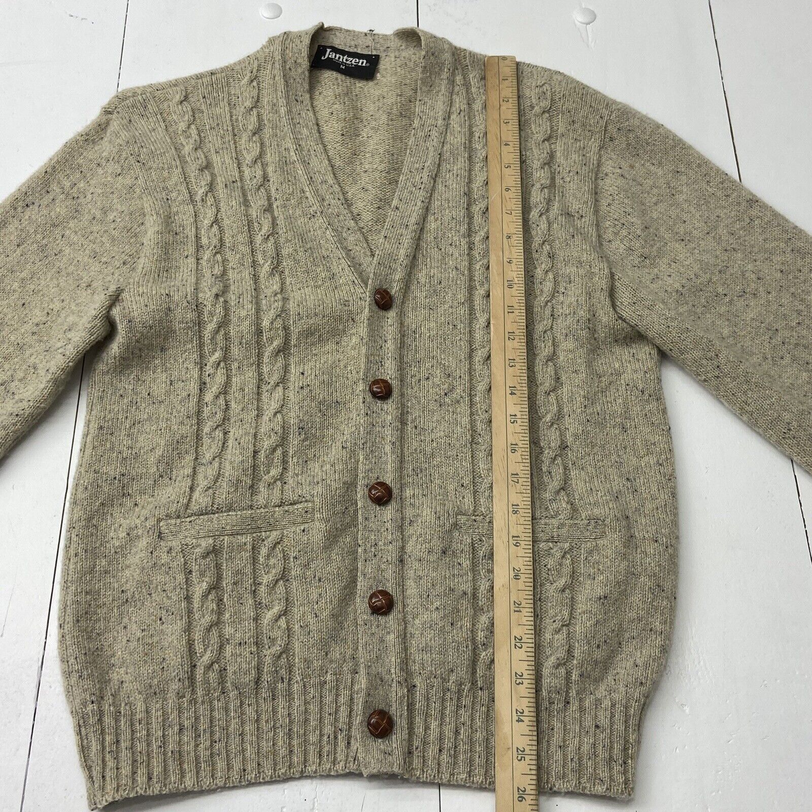 Vintage Jantzen Beige Button Up Cardigan Sweater Men Size Medium