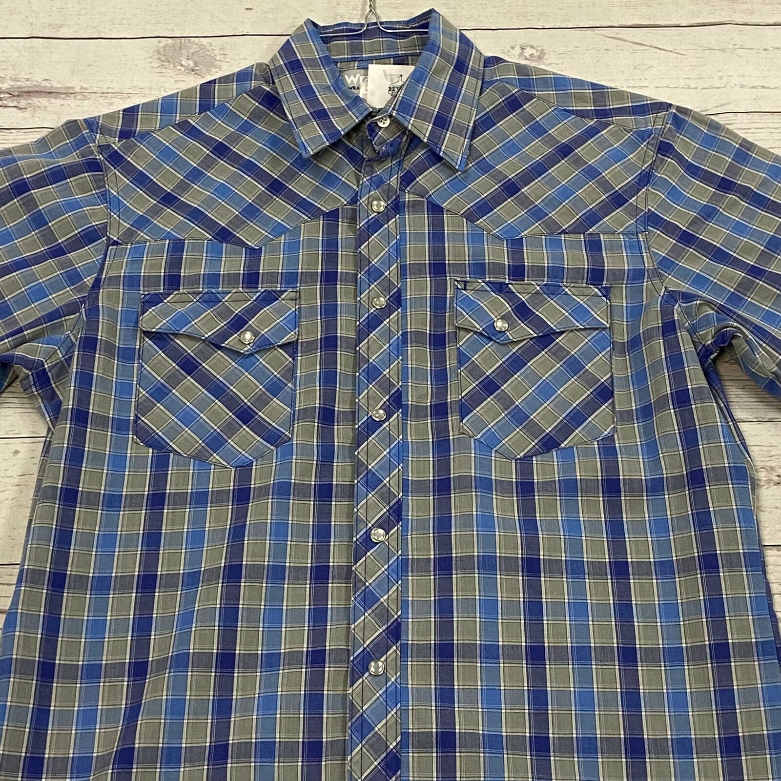 Vintage Wrangler Blue Plaid Short Sleeve Pearl Snap Western Shirt Men -  beyond exchange
