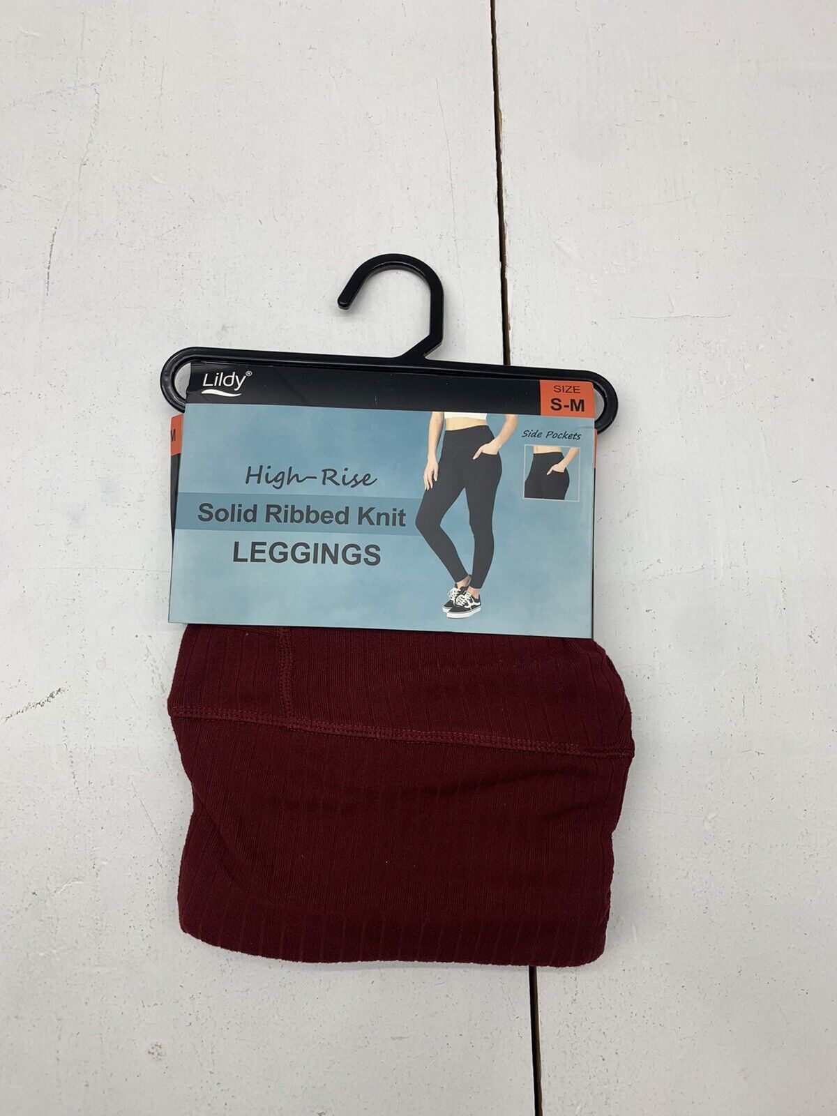 NEW Lildy High-Rise Solid Ribbed Knit Red Leggings Size S-M