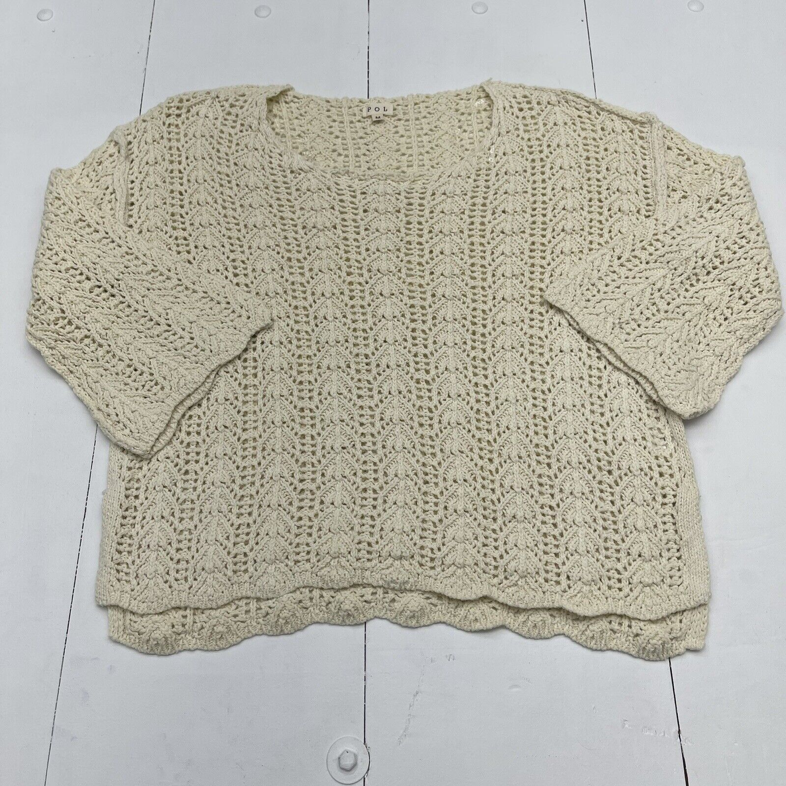 POL Boutique Ivory Chunky Knit Crochet Sweater Women’s Size Medium