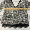 Daytrip Leopard Print Lace Hem Long Sleeve Blouse Women’s Size Small