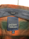 Indian Terrain  Mens Orange Green Plaid Long Sleeve Button Up Size Large