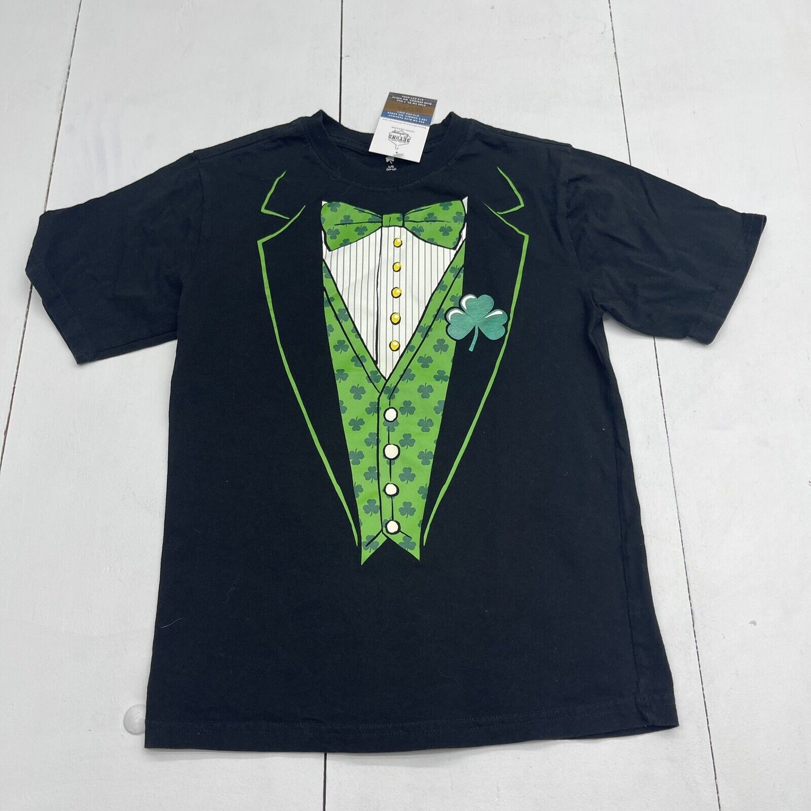 St. Patricks Day Black Short Sleeve Tuxedo T Shirt Youth Size Large