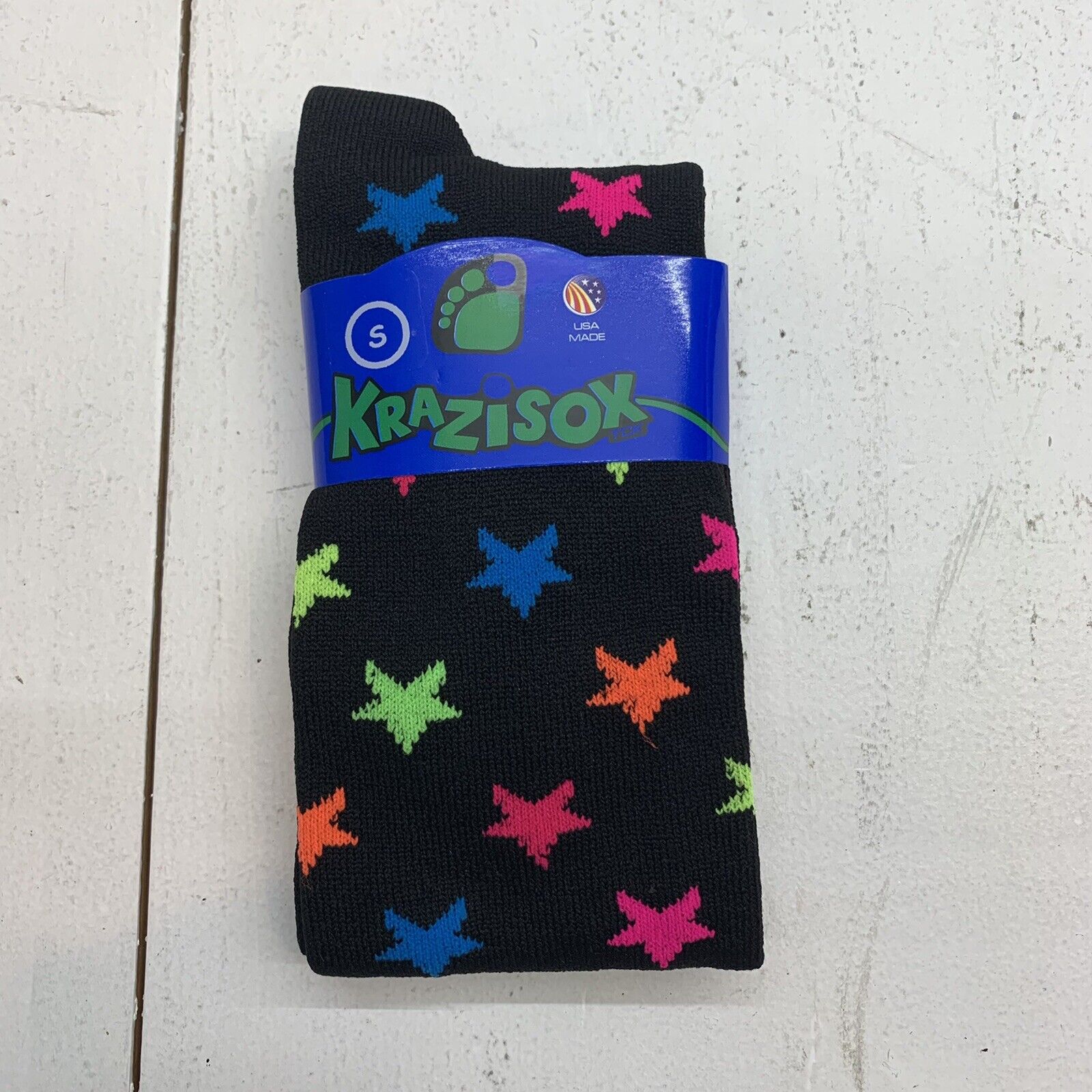 Krazisox kids Black And Colorful Stars crew socks Size Small