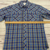 Vintage Wrangler Blue Plaid Short Sleeve Pearl Snap Western Shirt Men Size M