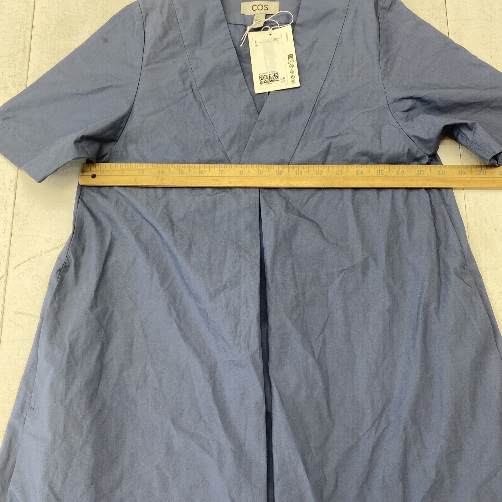 COS Blue Pleated V-Neck Dress With Pockets Women's Size 2 New - beyond  exchange