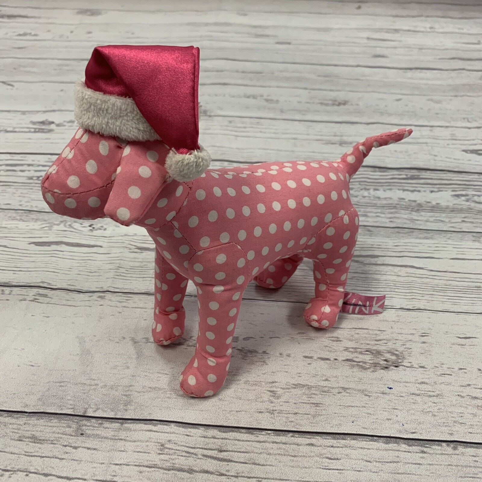 Victorias Secret PINK Santa Christmas Hat Dog White Polka Dot Plush