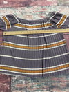 Entro Women&#39;s Pleated Top Small Purple Gold Ivory Striped Short Sleeve Blouse