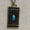 Opal &amp; Gold Brand Chain Necklace &amp; Square Pendant Turquoise 20”