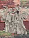 NEW VICTORIA&#39;S SECRET Ruffle FLOUNCE TOP Purple White Striped Tank Shirt Size L