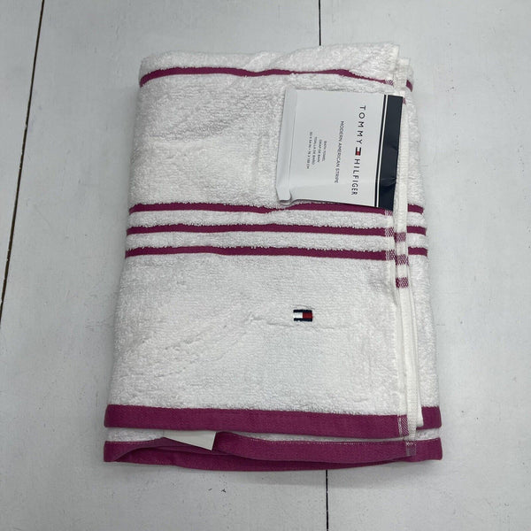 Tommy Hilfiger Modern American Stripe 30 x 54 Cotton Bath Towel - White/Gray