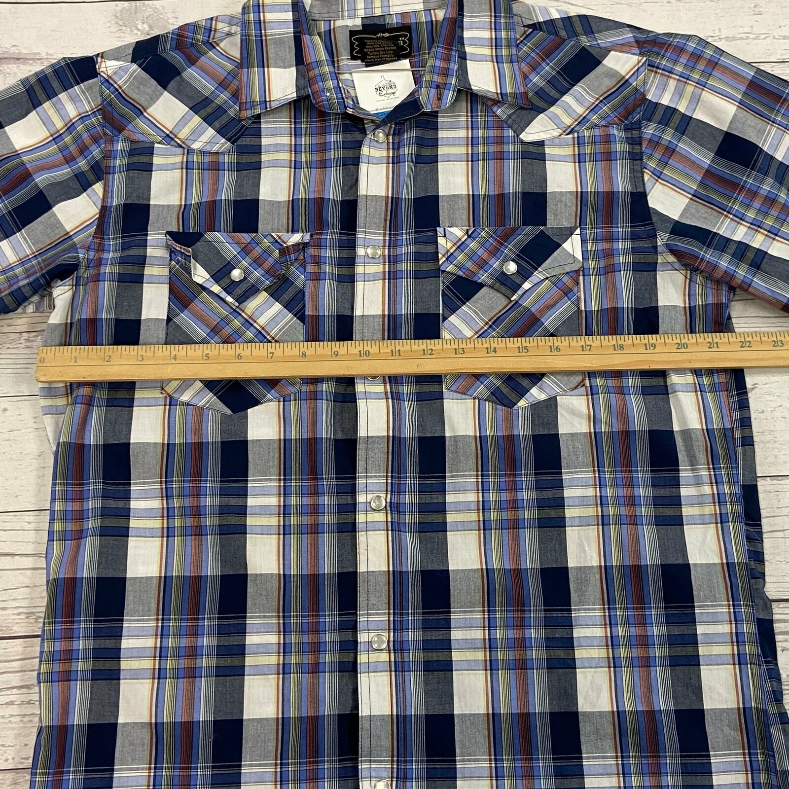 Vintage High Noon Blue Plaid Short Sleeve Western Pearl Snap Shirt Men -  beyond exchange