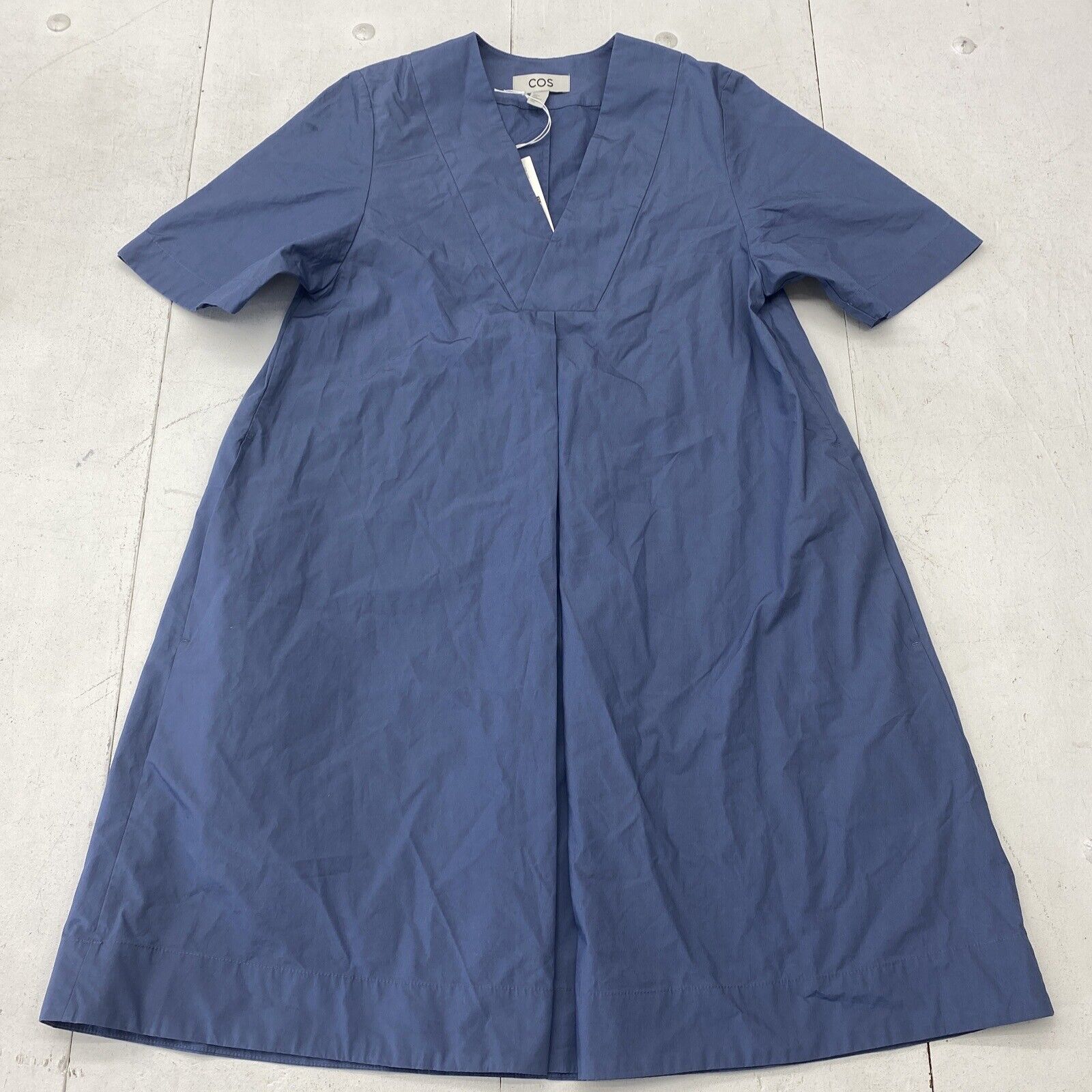 COS Blue Pleated V-Neck Dress With Pockets Women's Size 2 New - beyond  exchange