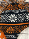 KNIT HAT ONE SIZE  Fleece lined Black And Orange White Snowflake