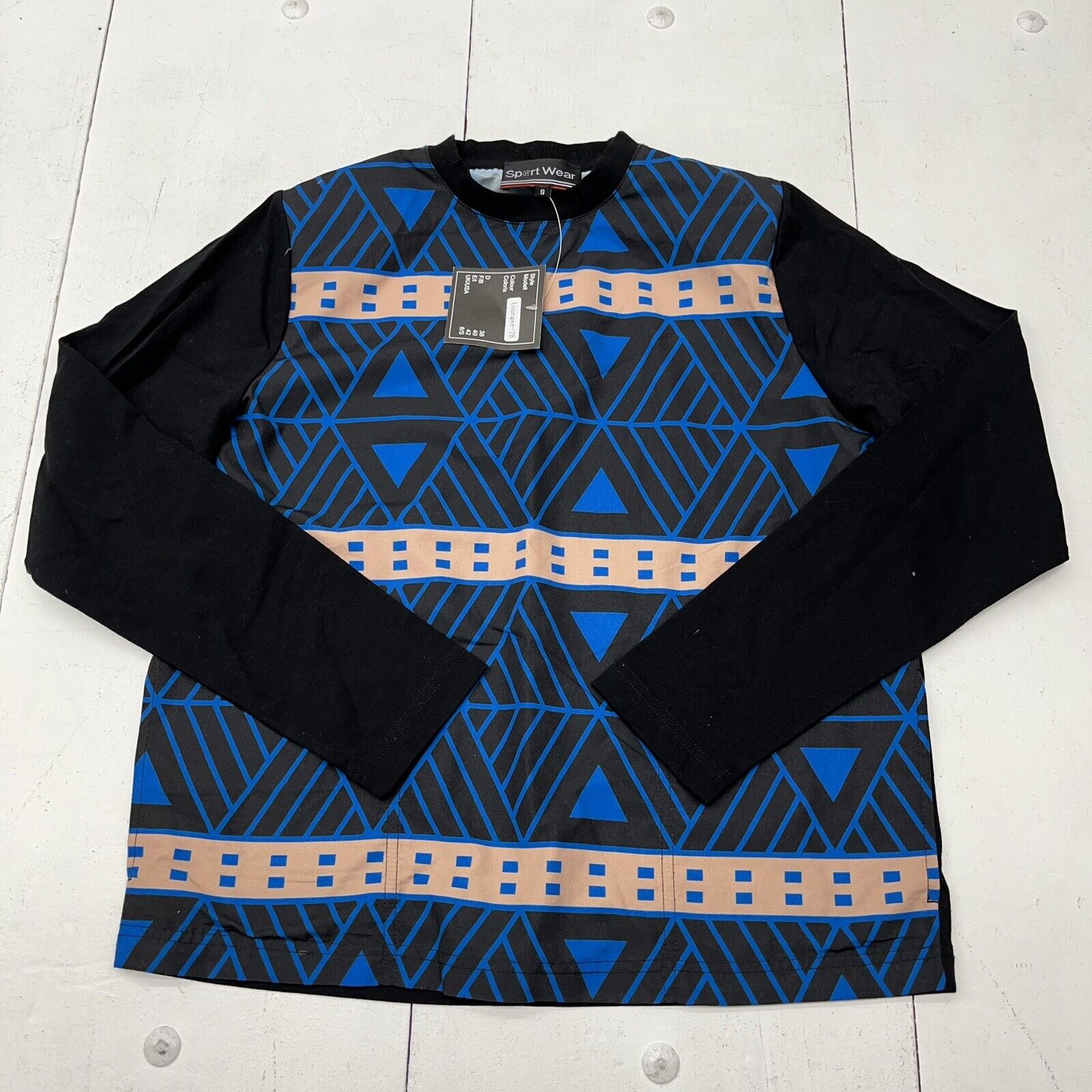 Sport Wear Black & Blue Tribal Print Long Sleeve T-Shirt Boys Size Small NEW