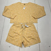 Old Navy Yellow Floral Print Crew Neck Sweatshirt &amp; Shorts Set Girls Size XL NEW