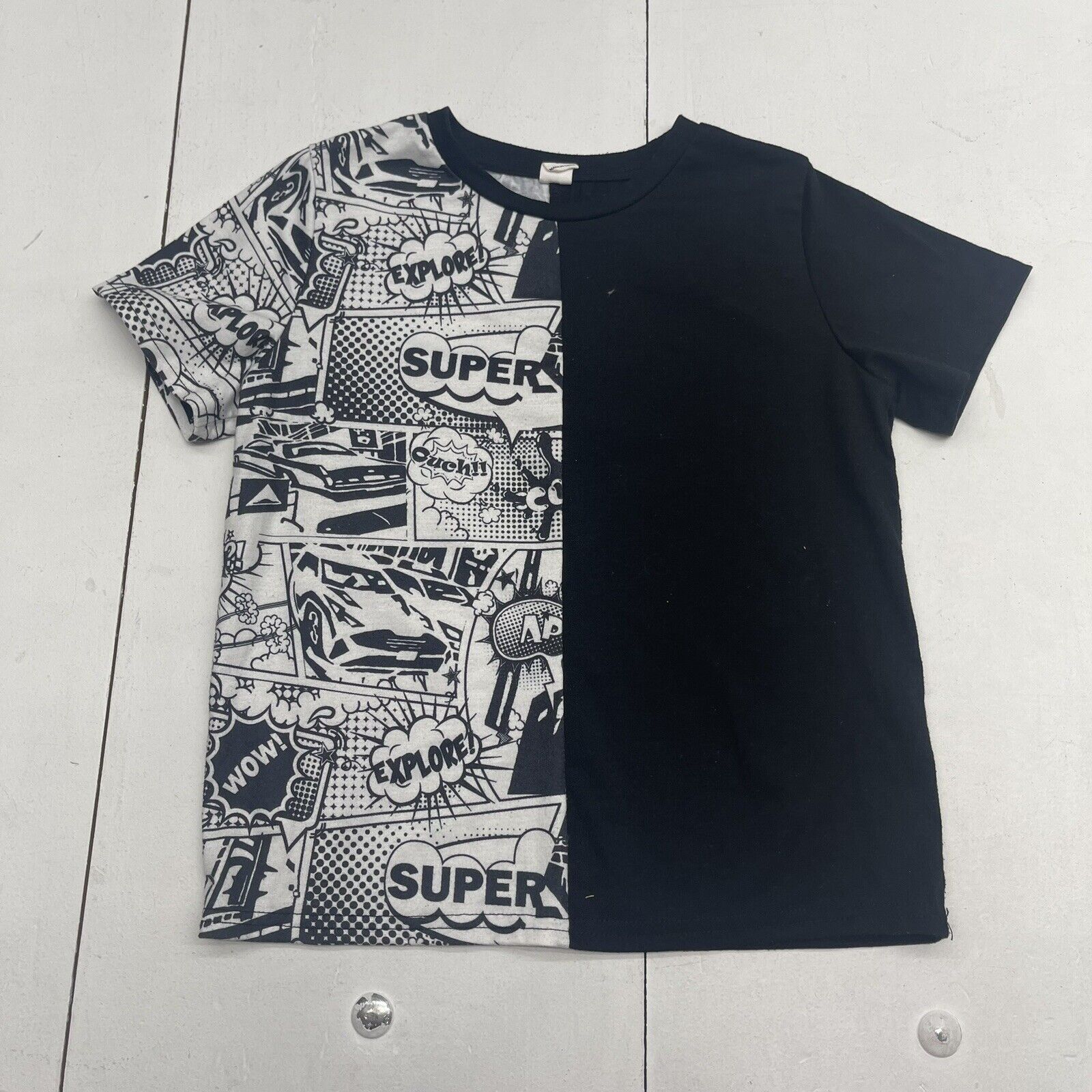 Shein Black & White Comic Print Short Sleeve T Shirt Youth Boys Size 6