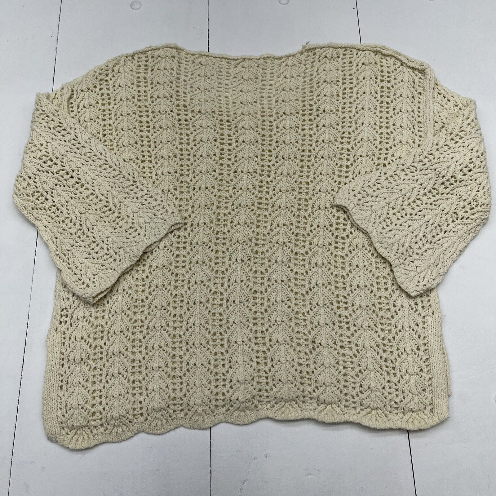 POL Boutique Ivory Chunky Knit Crochet Sweater Women's Size