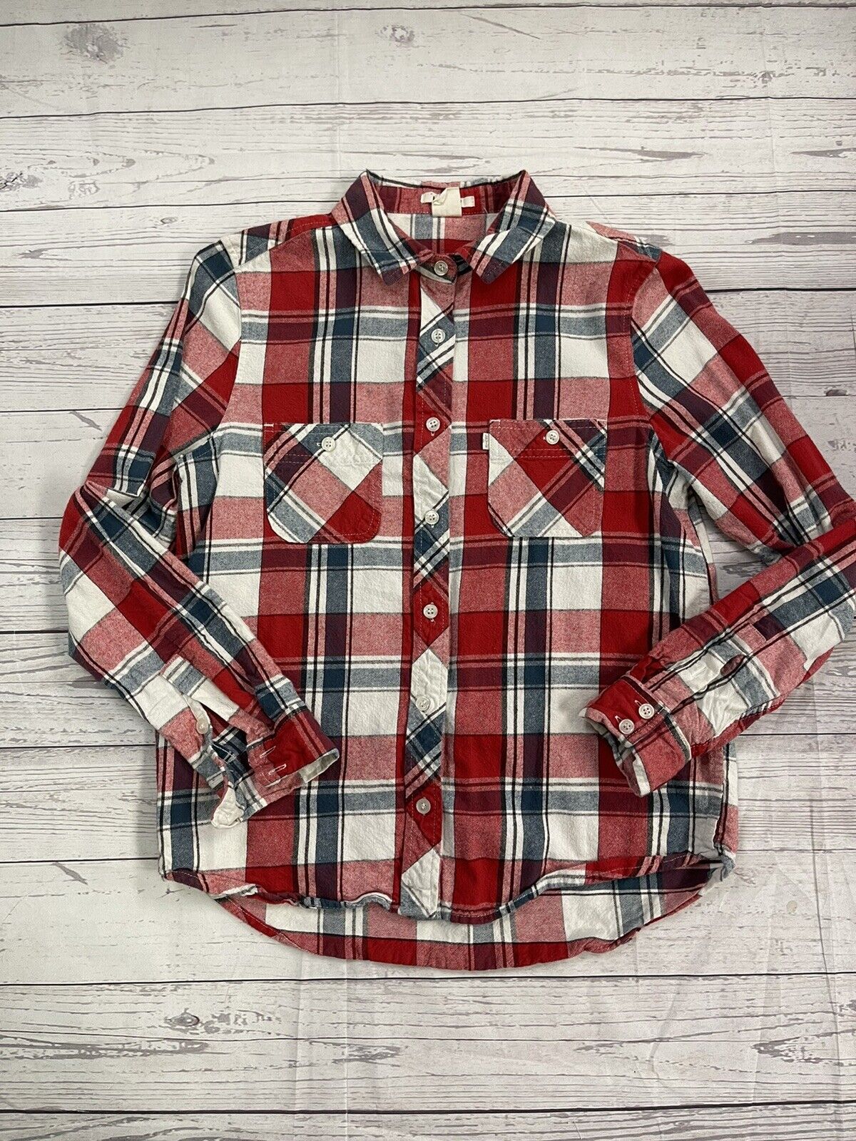 Levi’s Youth Boys Red Plaid Long Sleeve Button Up Size Small