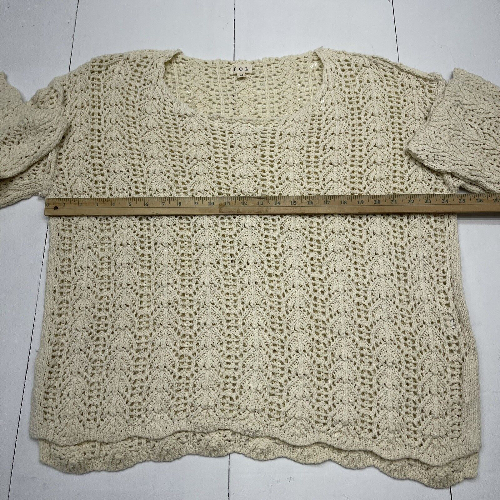 POL Boutique Ivory Chunky Knit Crochet Sweater Women's Size