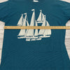 Vintage Green Striped Sailboat Graphic Short Sleeve T Shirt Men Size XL