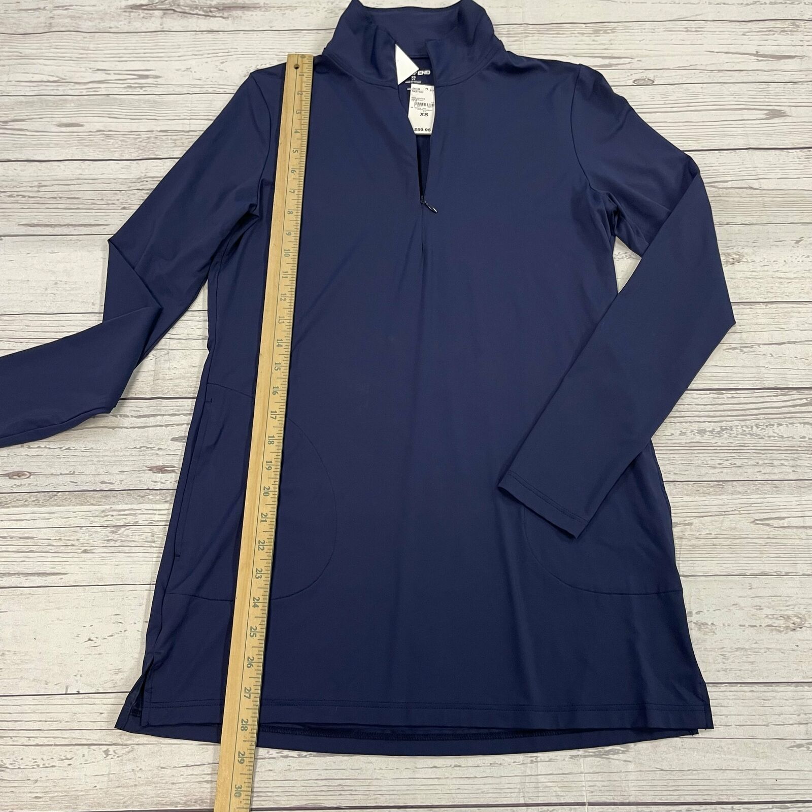 Lands End Navy Blue long Sleeve Quarter Zip Up Swimsuit Cover Up