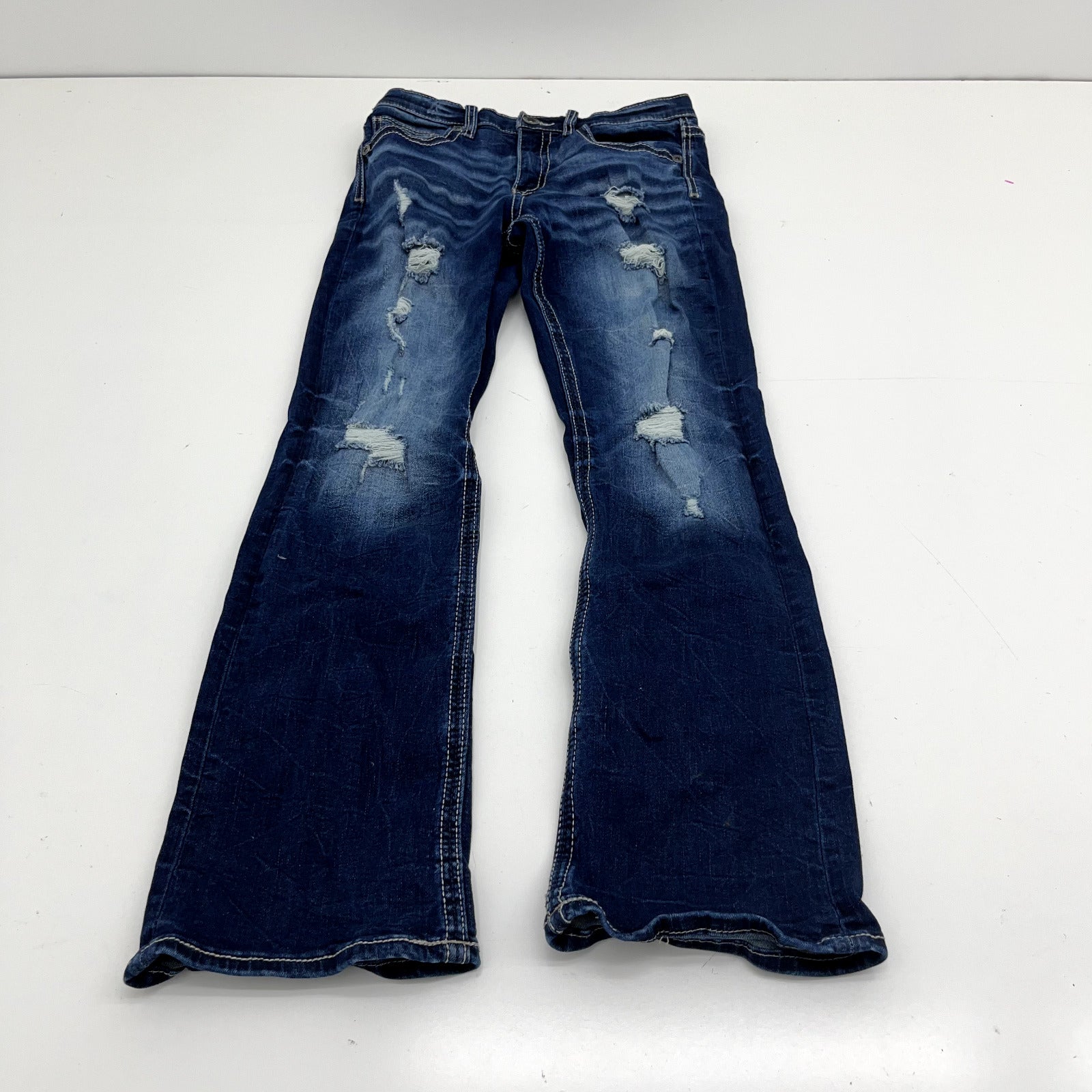 BKE Dark Blue Conner Bootcut Adjustable Distressed Jeans Boys Size 16