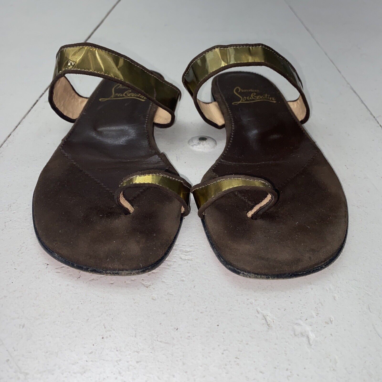 J. Crew Leather Strappy Flat Sandals Gold and... - Depop