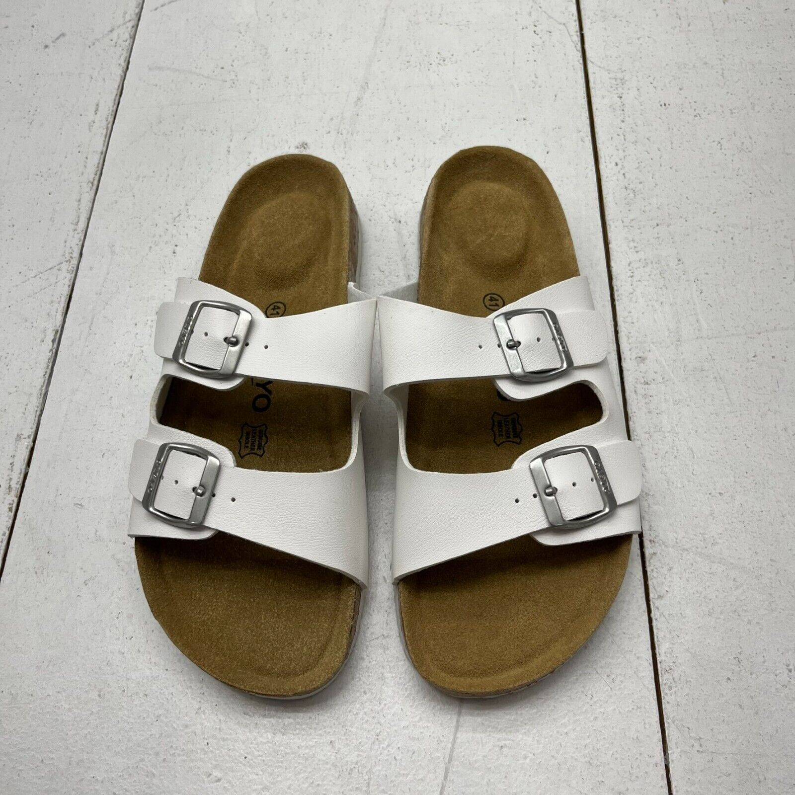 Qleyo White Cork Footbed Sandals Women's Size 9.5 NEW - beyond