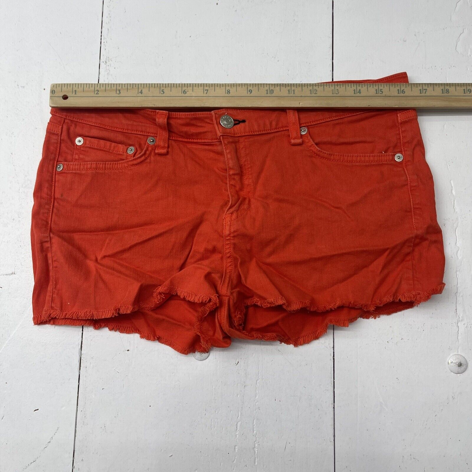 I Love H81 Cute Burnt Orange Denim Shorts Size 25,... - Depop