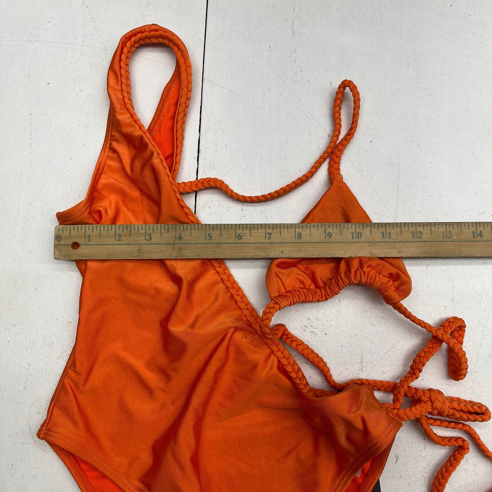 Orange Plait Detail Asymmetric Swimsuit