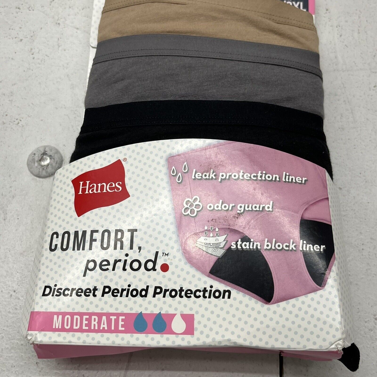 Hanes Comfort, Period. Women's Brief Period Underwear, Moderate Leaks,  Neutrals, 3-Pack