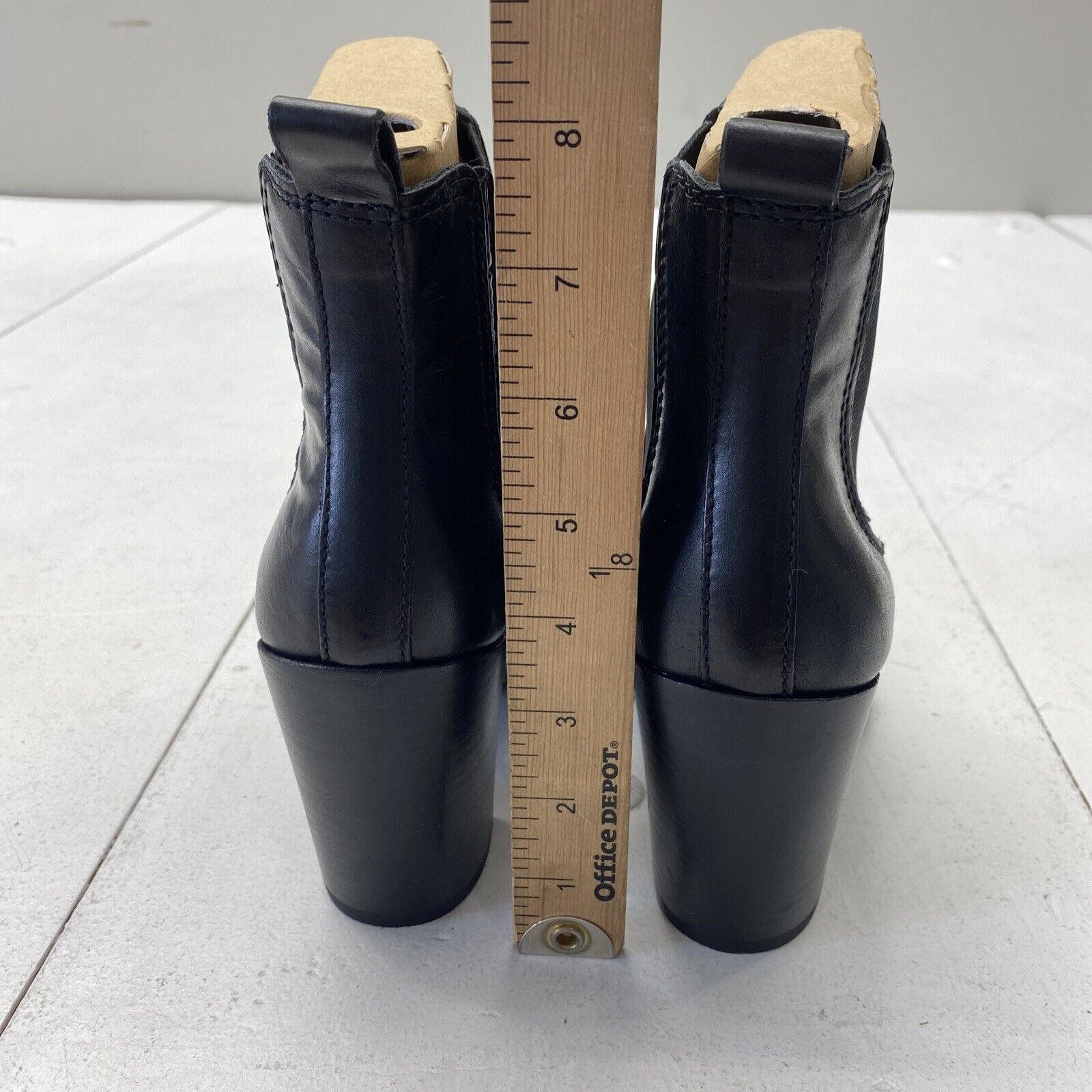 Ladies - Black Leather Boots with Heel - Size: 8 - H&M