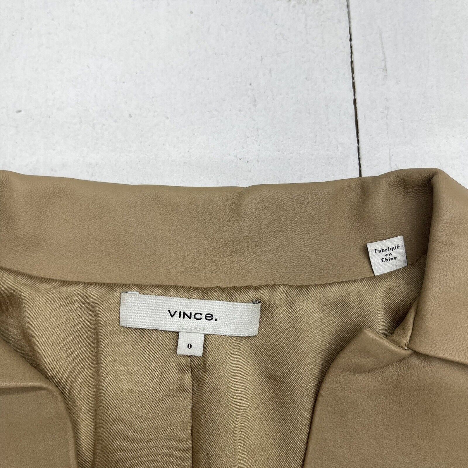 Vince Sculpted 100% Leather Slip On Shirt Chamois Beige Women's ...