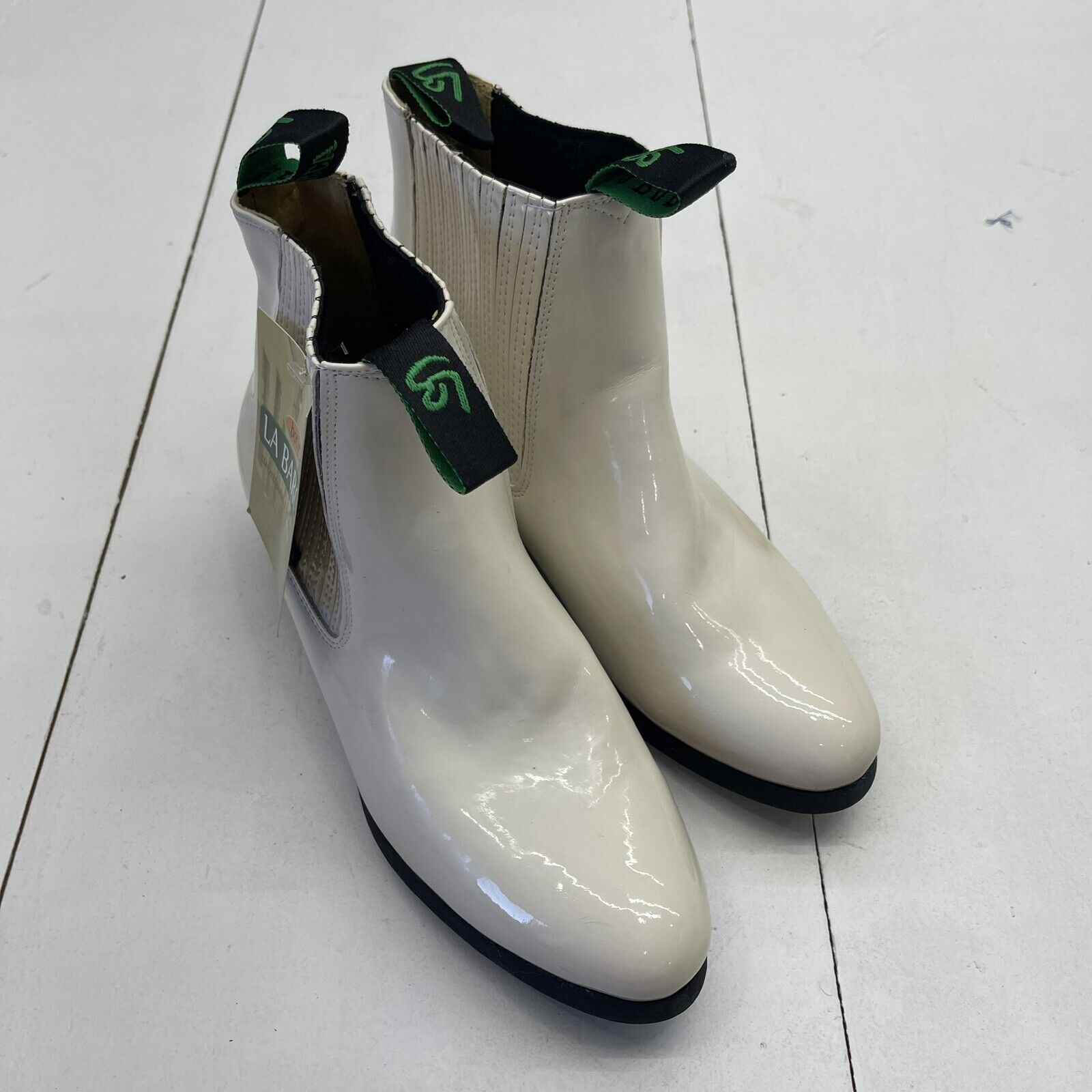 La Barca Botin White Charol Patent Leather Boots Mens Size 26.5 US7.5