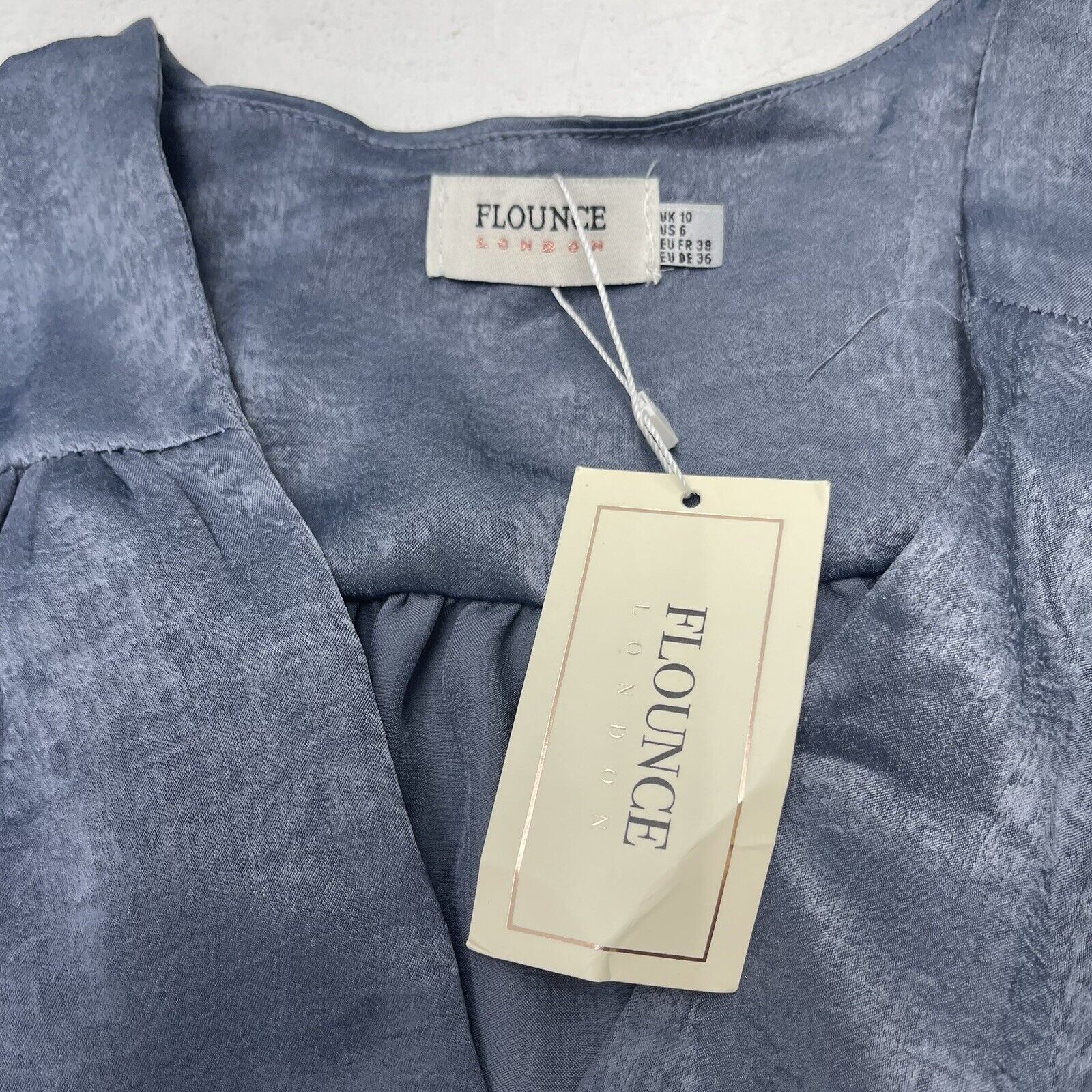 Flounce London Satin Long Sleeve Wrap Maxi Dress Charcoal Blue