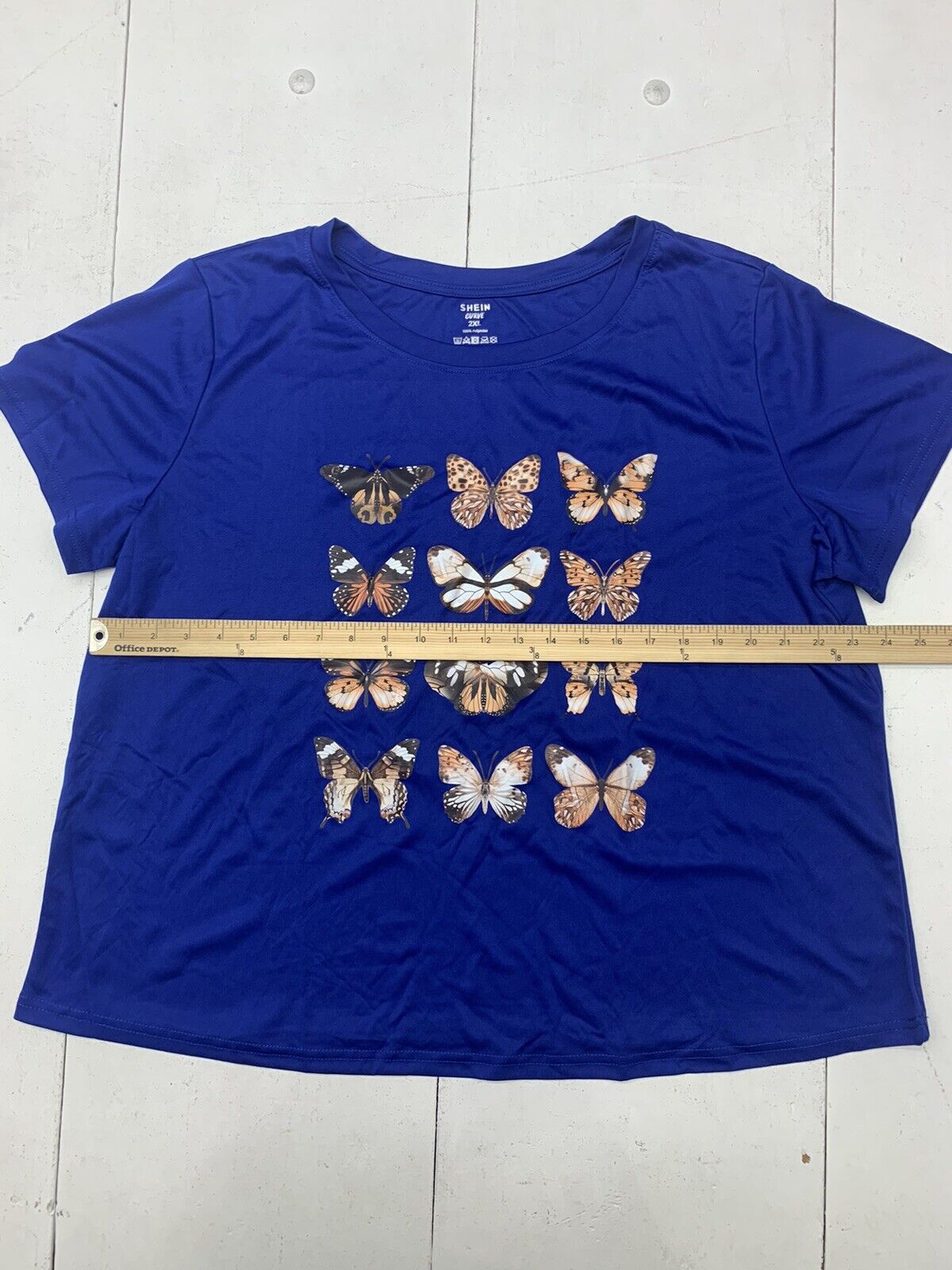 Shein Curve Womens Blue Butterfly Graphic Short Sleeve Tee Size