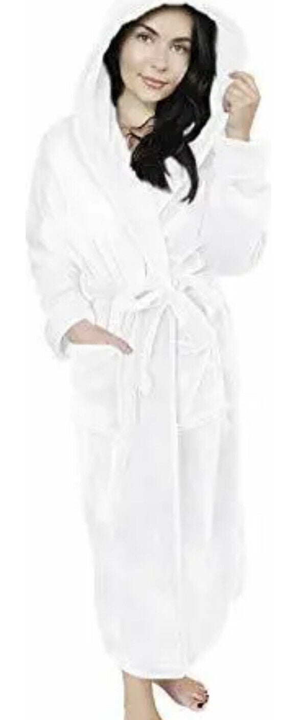 NY Threads Womens Fleece Hooded Bath Robe - Plush Long Robe, Black