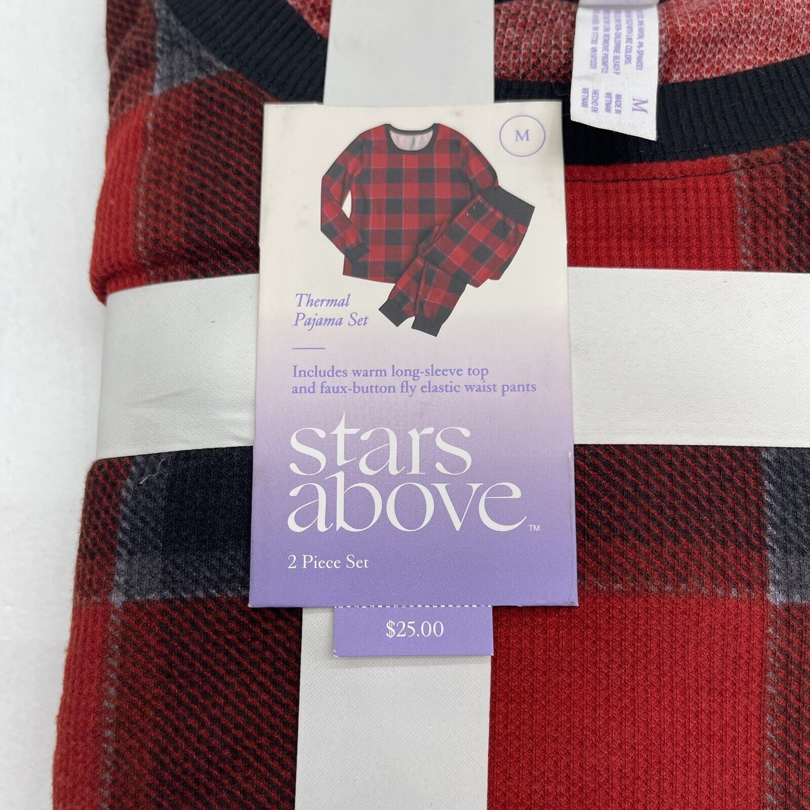 Stars Above Red Plaid Thermal Pajama Set Women’s Size Medium New