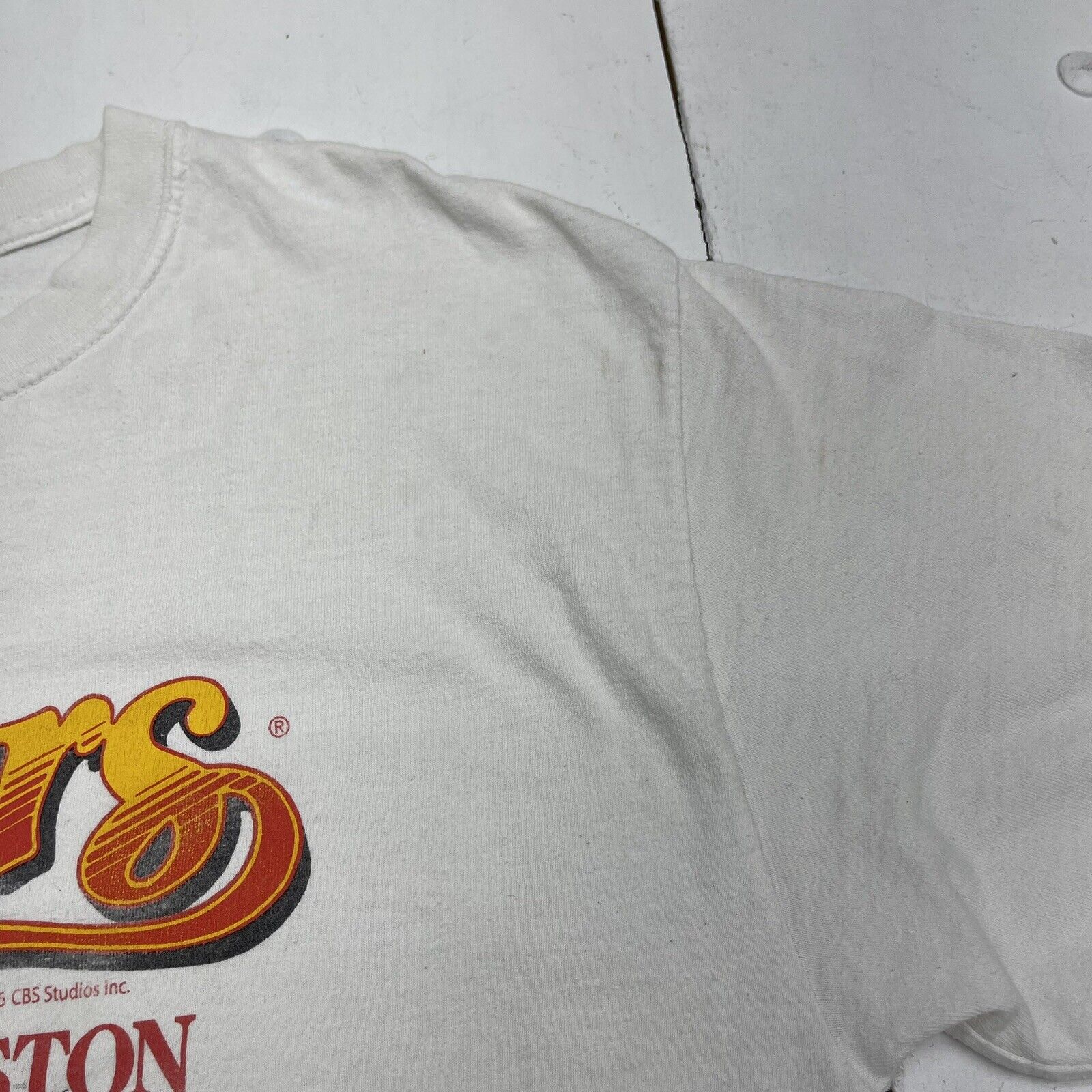 Vintage Boston Cheers White Graphic Short Sleeve T Shirt Mens