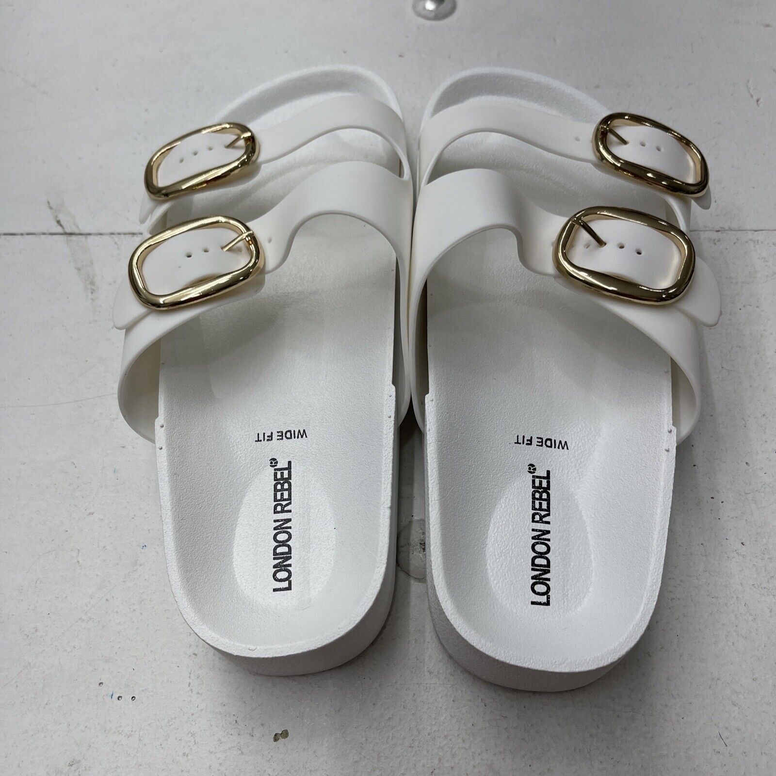 ASOS London Rebel White Double Buckle Footbed Sandals Women's Size