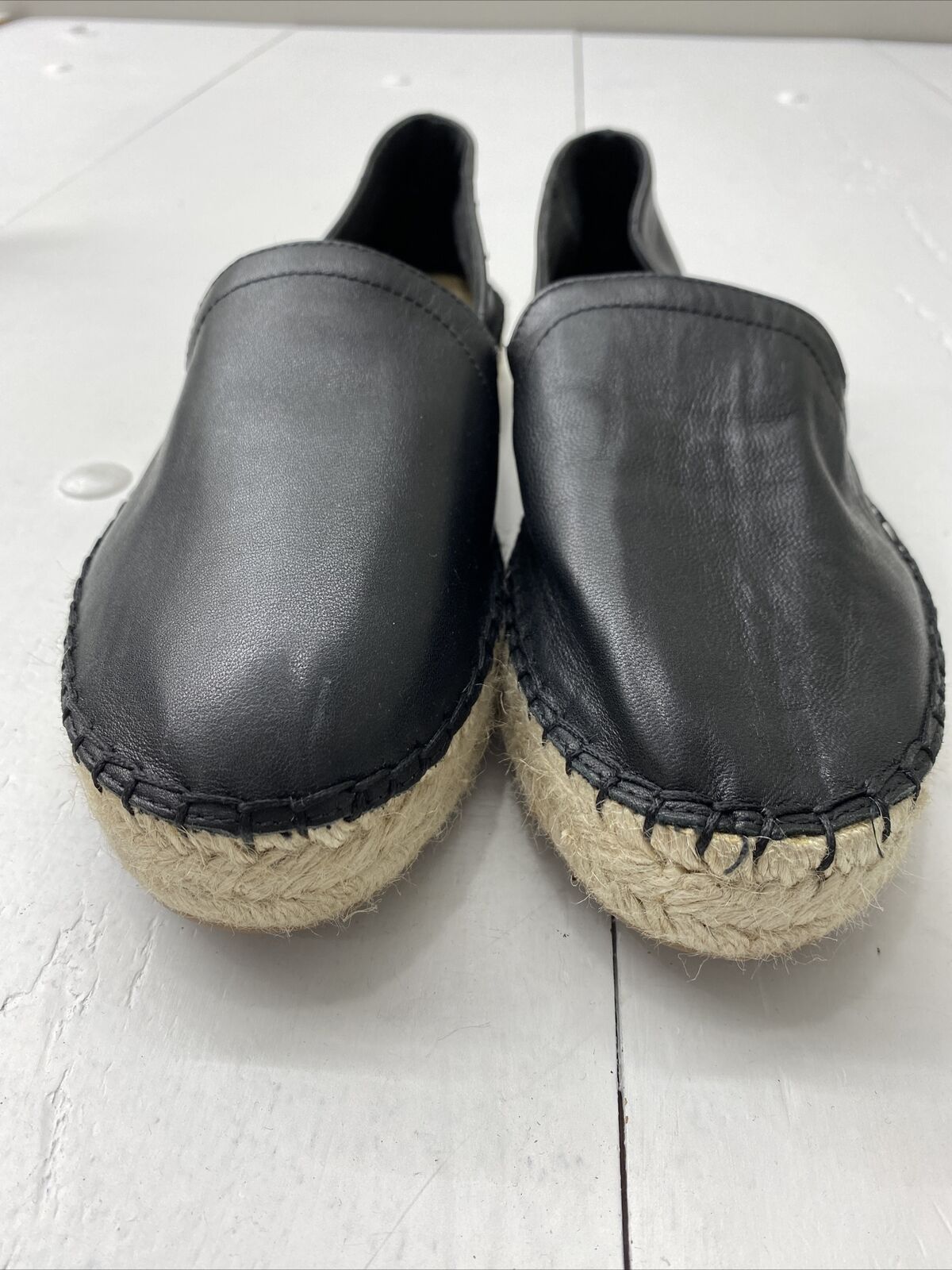 Gap Black Leather Espadrille Loafers Slip On Shoes Round Toe Women’s Size 9  New