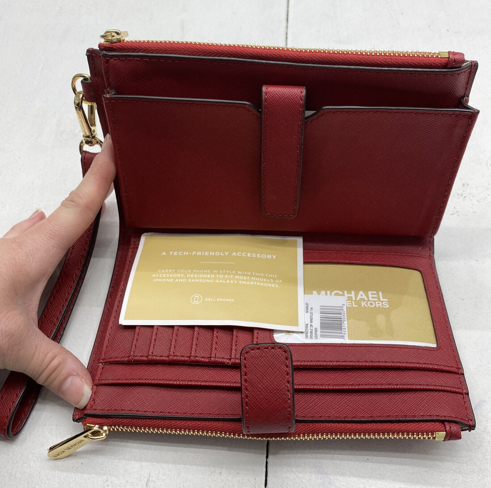 Michael Kors Mk Jet Set Travel Double Zip Phone Wristlet Wallet Flame Red 