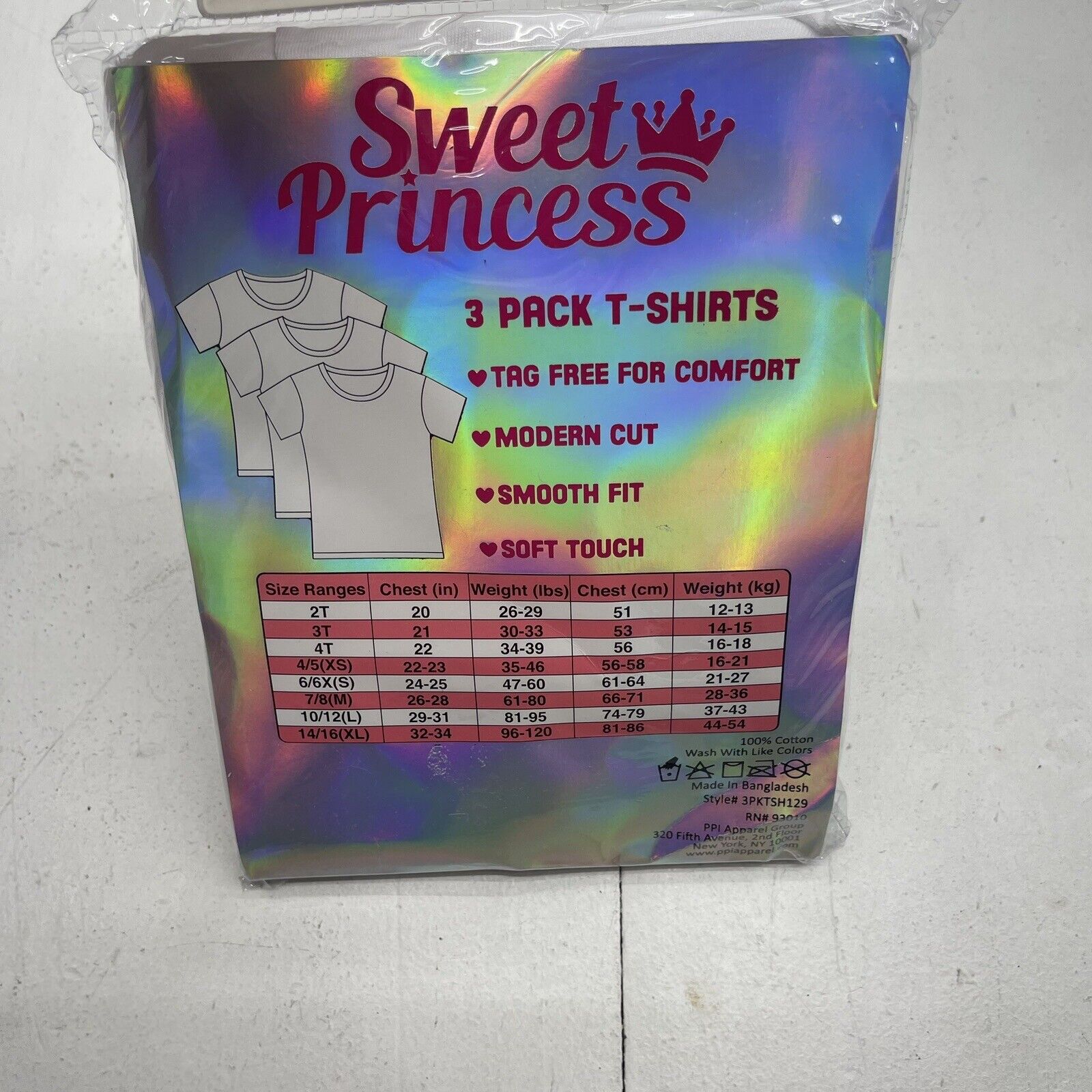 Sweet Princess White 3 Pack Cotton T Shirts Youth Girls Size XL 14