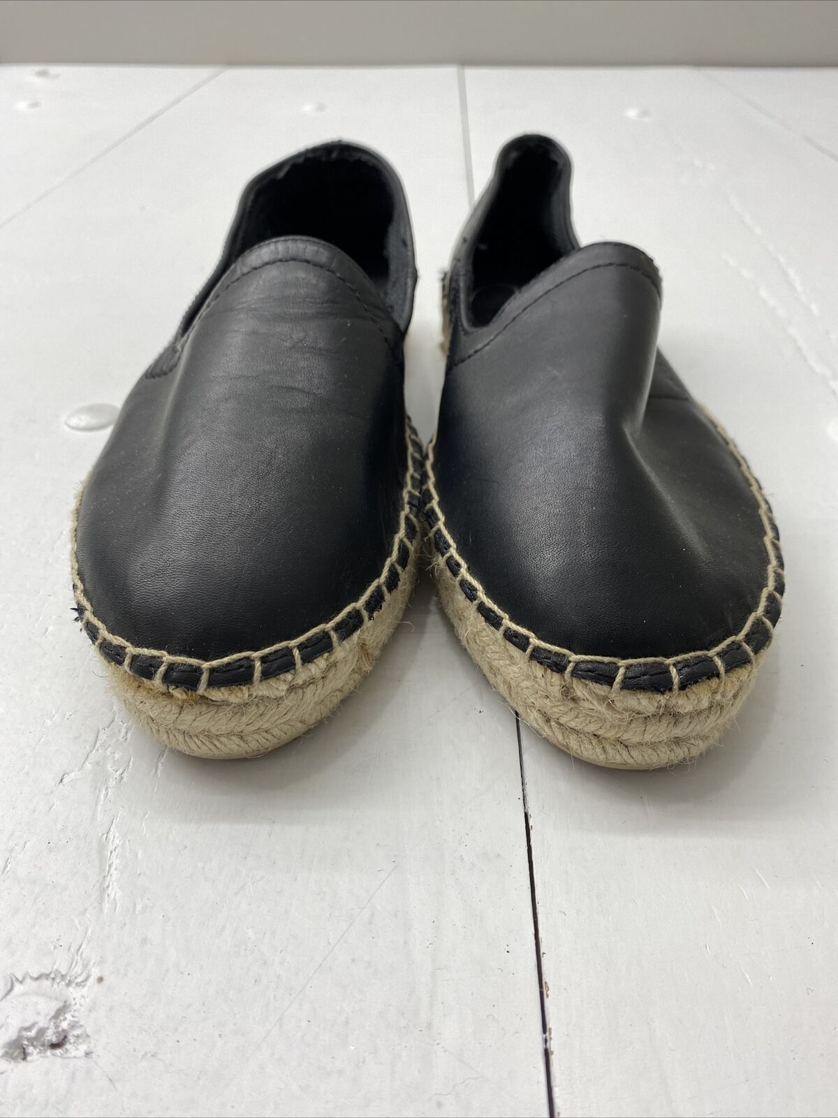 Gap Black Leather Espadrille Loafers Slip On Shoes Round Toe Women’s Size 9  New